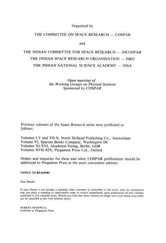 Space Research: Proceedings of the Open Meetings of the Working Groups on Physical Sciences of the Twenty-Second Plenary Meeting of COSPAR Bangalore, India 29 May – 9 June 1979
