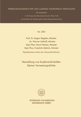 Herstellung von Kupfereinkristallen kleiner Versetzungsdichte