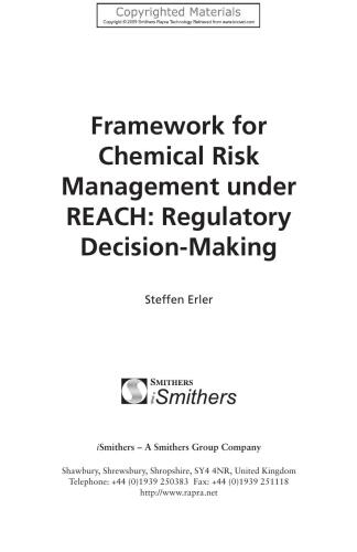 Framework for Chemical Risk Management under REACH - Regulatory Decision-Making