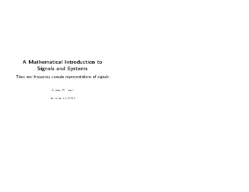 Mathematical Introduction to Signals and Systems