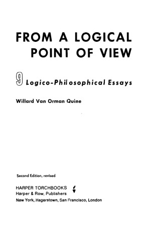 From a Logical Point of View. Logico-Philosophical Essays