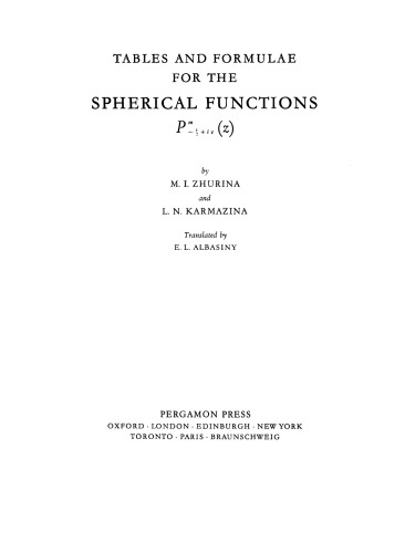 Tables and formulae for the spherical functions [rho symbol superscript m]1/2+i[tau symbol](z)