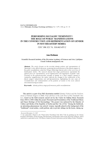 [Article] Performing Socialist 'Femininity': The Role Of Public Manifestations In The Construction And Representation Of Gender In Southeastern Serbia