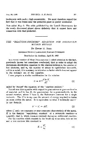 The ''Reaction-Isochore'' Equation for Ionization Within Metals
