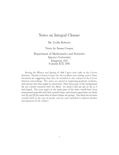 Notes on Integral Closure [Lecture notes]