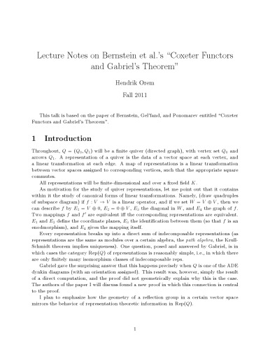 Lecture Notes on Bernstein et al.’s "Coxeter Functors and Gabriel’s Theorem"