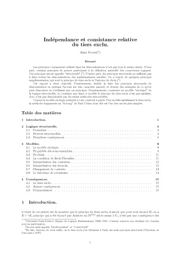 Indépendance et consistance relative du tiers exclu