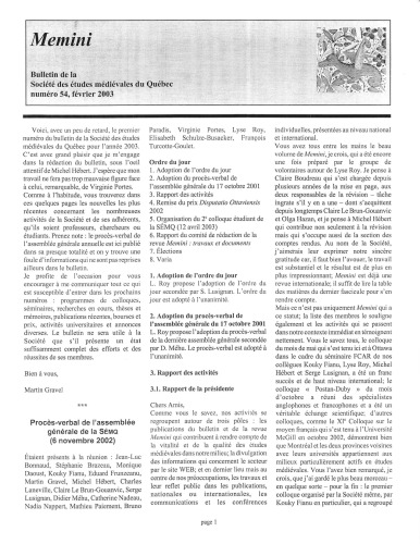 Memini : bulletin de la Société des études médiévales du Québec