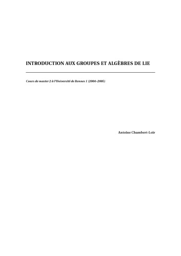 Introduction aux groupes et algèbres de Lie [Lecture notes]