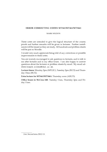 Error Correcting Codes [Lecture notes]