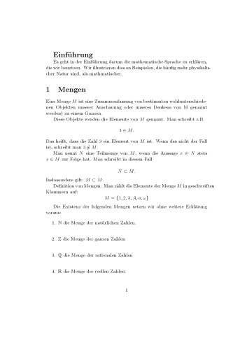 Einführung in die Mathematik [Lecture notes]