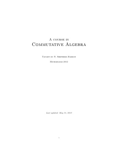 Commutative algebra [Lecture notes]