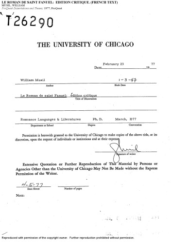 Le Roman de saint Fanuel : édition critique [thesis]