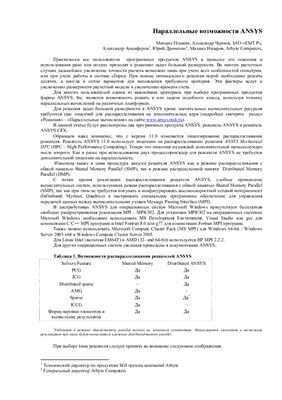 Параллельные возможности ANSYS