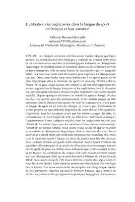 L’utilisation des anglicismes dans la langue du sport en français et leur variation
