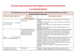 Мониторинг детского развития в 1 младшей группе по программе От рождения до школы