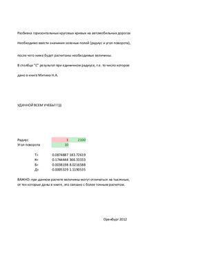 Таблицы для разбивки горизонтальных кривых на автомобильных дорогах