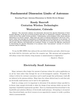 Fundamental Dimension of Limits of Antennas. Ensuring Proper Antenna Dimensions in Mobile Device Designs