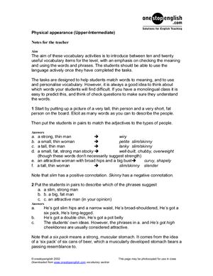 Physical appearance - Upper Intermediate level