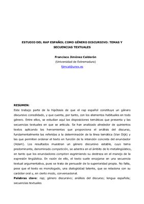 Estudio del rap español como género discursivo: temas y secuencias textuales