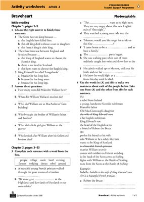 Braveheart Activity worksheets