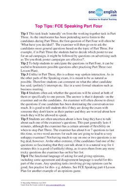 FCE: Speaking. Part 4. Three-Way Conversation. Top Tips