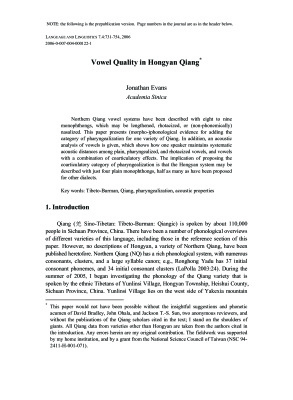 Vowel quality in Hongyan Qiang