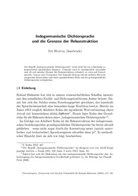 Indogermanische Dichtersprache und die Grenzen der Rekonstruktion