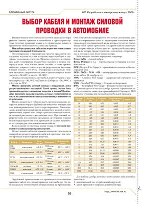 Калибры кабелей в автоэлектропроводке