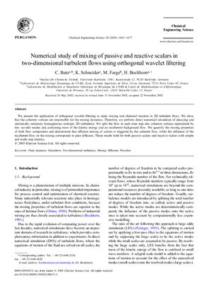 Numerical study of mixing of passive and reactive scalars in two-dimensional turbulent ows using orthogonal wavelet filtering