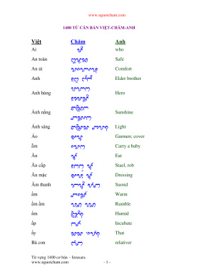 Từ vựng 1400 cơ bản Việt-Chăm-Anh