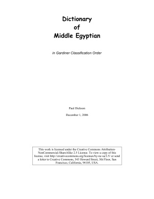 Dictionary of Middle Egyptian in Gardiner Classification Order by Paul Dickson