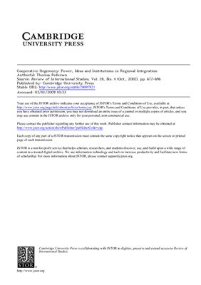 Cooperative hegemony: power, ideas and institutions in regional integration