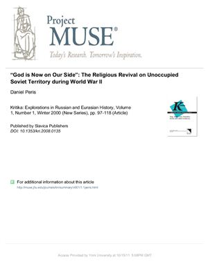God is Now on Our Side: The Religious Revival on Unoccupied Soviet Territory during World War II
