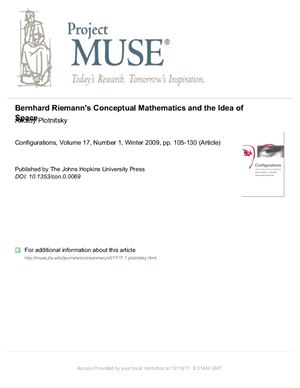 Bernhard Riemann's Conceptual Mathematics and the Idea of Space