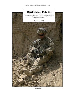 Dereliction of Duty II: Senior Military Leaders’ Loss of Integrity Wounds Afghan War Effort