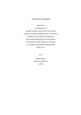 A Grammar of Lepcha