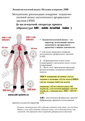 Лодыжечно-плечевой индекс. Методика измерения