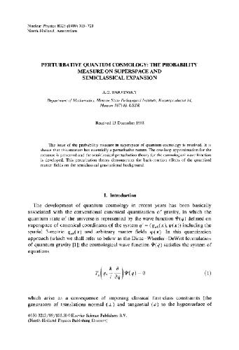 Perturbative quantum cosmology and semiclassical expansion (NuclPhys B 1989)