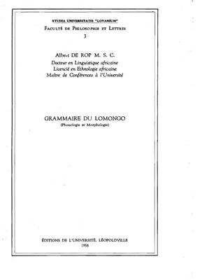 Grammaire du Lomongo (Phonologie et Morphologie)