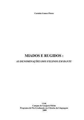Miados e rugidos: as denominaçoes dos felinos em Bantu