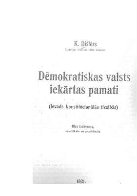 Dēmokratiskas valsts iekārtas pamati (Ievads konstitūcionālās tiesībās)