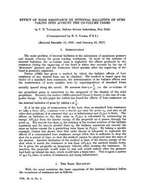 Effect of bore resistance on internal ballistics of guns taking into account the co-volume terms
