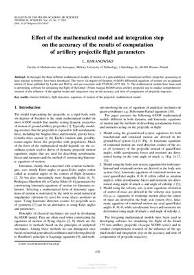 Effect of the mathematical model and integration step on the accuracy of the results of computation of artillery projectile flight parameters