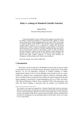 Rules vs. analogy in Mandarin classifier selection