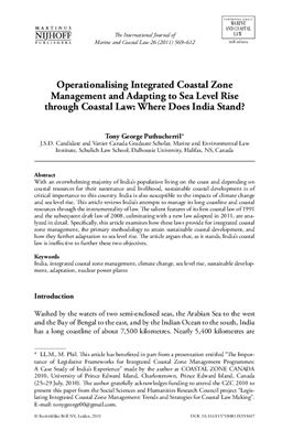 Operationalising Integrated Coastal Zone Management and Adapting to Sea Level Rise through Coastal Law: Where Does India Stand?
