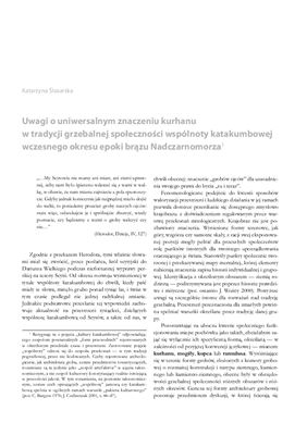 Uwagi o uniwersalnym znaczeniu kurhanu w tradycji grzebalnej społeczności wspólnoty katakumbowej wczesnego okresu epoki brązu Nadczarnomorza