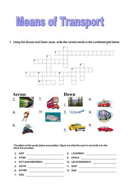 Crossword 'Means of transport'