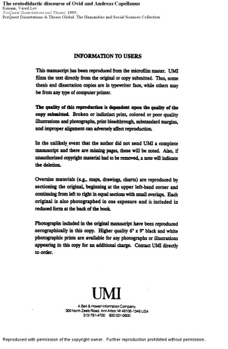 The Erotodidactic Discourse of Ovid and Andreas Capellanus [thesis]
