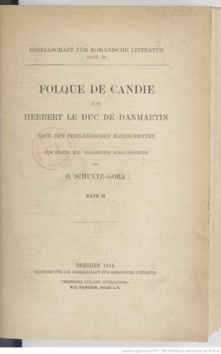 Folque de Candie von Herbert le Duc de Danmartin nach den festländischen Handschriften